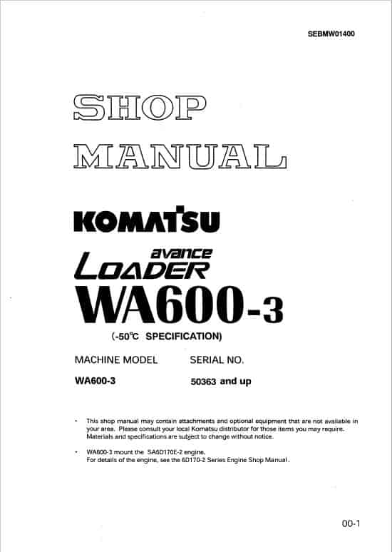 Komatsu WA600-3 Wheel Loader Service Manual