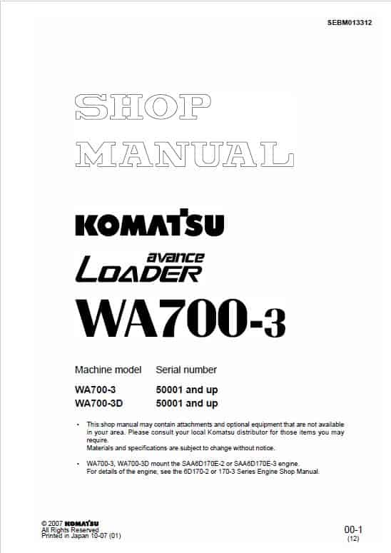 Komatsu WA700-3 Wheel Loader Service Manual
