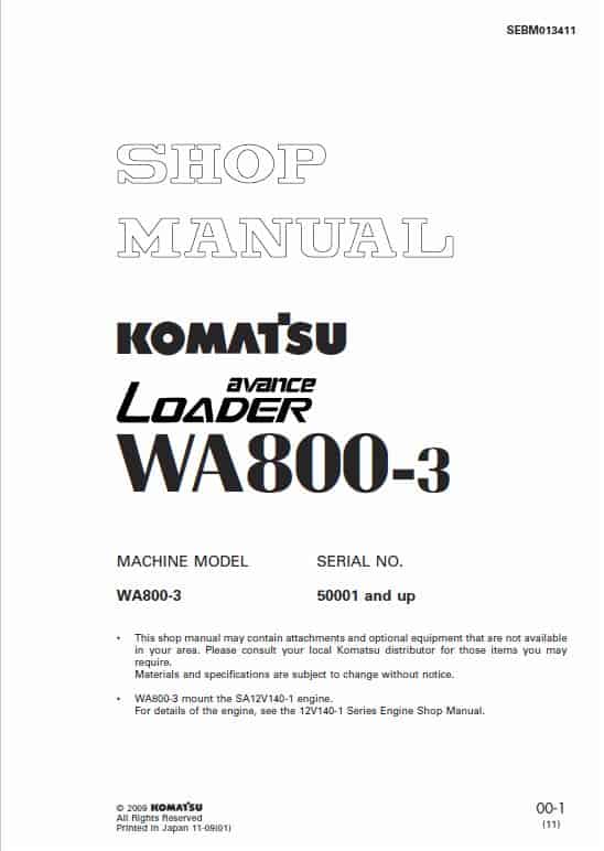 Komatsu WA800-3, WA800-3E0 Wheel Loader Service Manual
