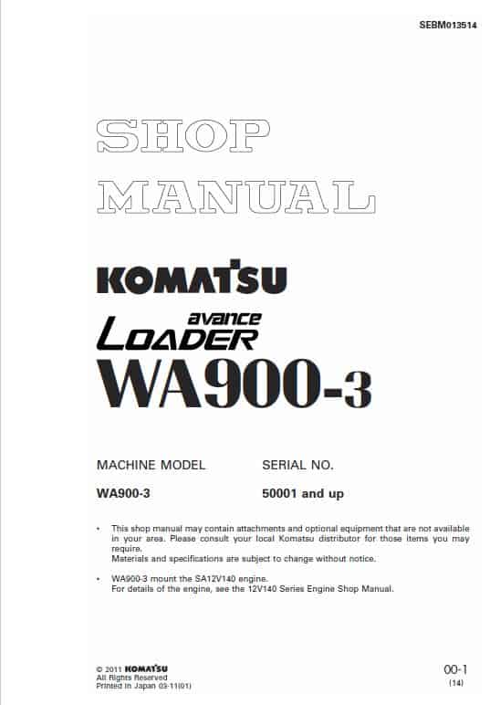 Komatsu WA900-3, WA900-3E0 Wheel Loader Service Manual