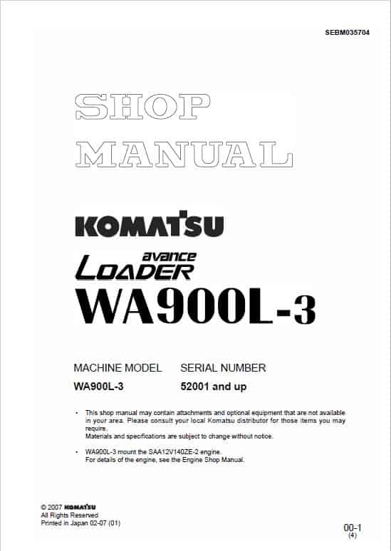Komatsu WA900L-3 Wheel Loader Service Manual