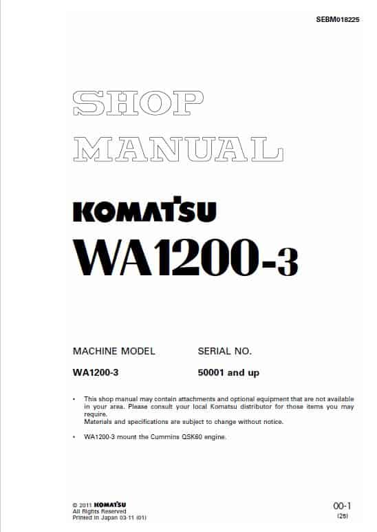 Komatsu WA1200-3 Wheel Loader Service Manual