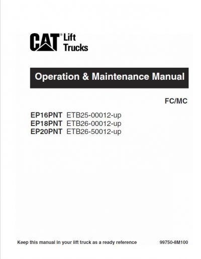 Cat Ep16nt, Ep18nt, Ep20nt Forklift Lift Truck Service Manual