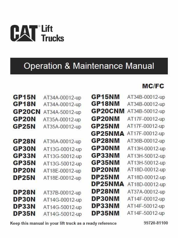 Cat Gp25n Gp30n Gp35n Forklift Lift Truck Service Manual