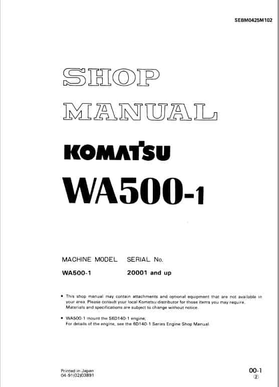 Komatsu WA500-1 Wheel Loader Service Manual