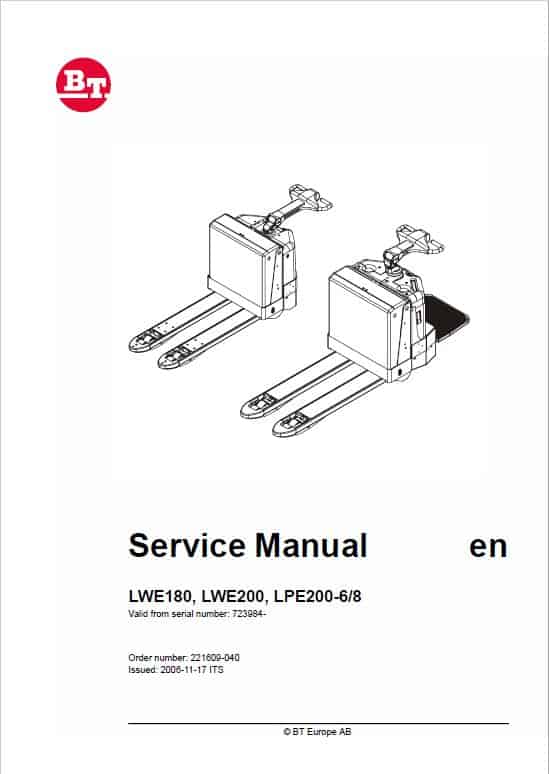 BT LWE180, LWE200, LPE200-6, LPE200-8 Pallet Truck Service Manual