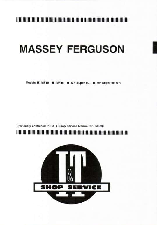 Massey Ferguson MF 85, MF 88, MF 90 Tractor Service Manual