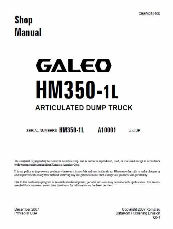 Komatsu HM350-1L Dump Truck Service Manual