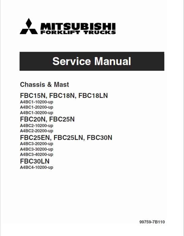 Mitsubishi FBC15N, FBC18N, FBC18LN Forklift Lift Truck Service Manual