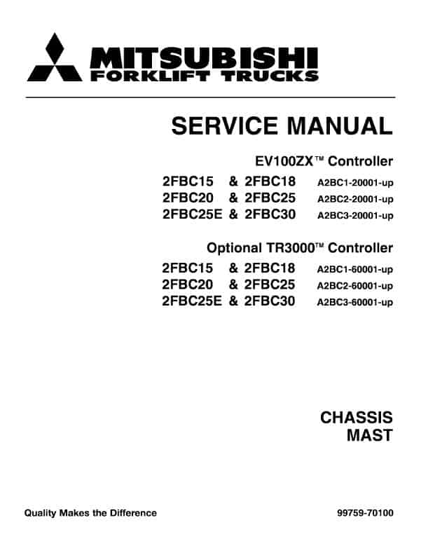 Mitsubishi 2FBC15, 2FBC18, 2FBC20 Forklift Service Manual