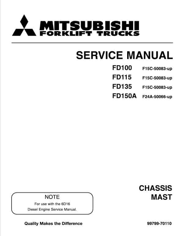 Mitsubishi FD100, FD115, FD135, FD150A Forklift Service Manual