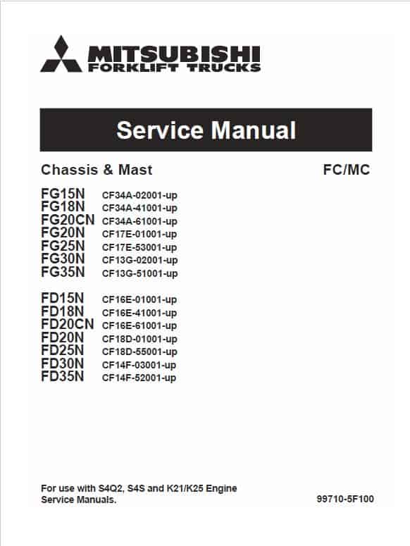 Mitsubishi FD15N, FD18N, FD20N, FD20CN Forklift Service Manual