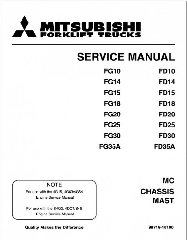 Mitsubishi FD20, FD25, FD30, FD35A Forklift Service Manual