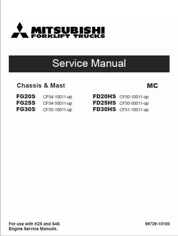 Mitsubishi FD20HS, FD25HS, FD30HS Forklift Lift Truck Service Manual