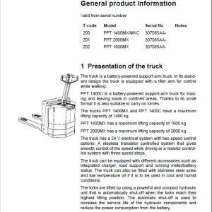 BT PPT 1400MX, PPT 1600MX, PPT 2000MX, PPL2000MX Pallet Truck Manual