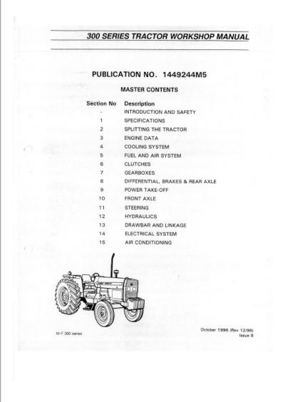 Massey Ferguson Mf 393 Mf 396 Mf 398 Mf 399 Tractor Service Manual