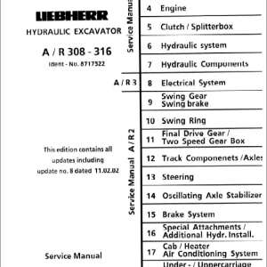 Liebherr A308, A310, A310B, A312, A316 Wheel Excavator Service Manual
