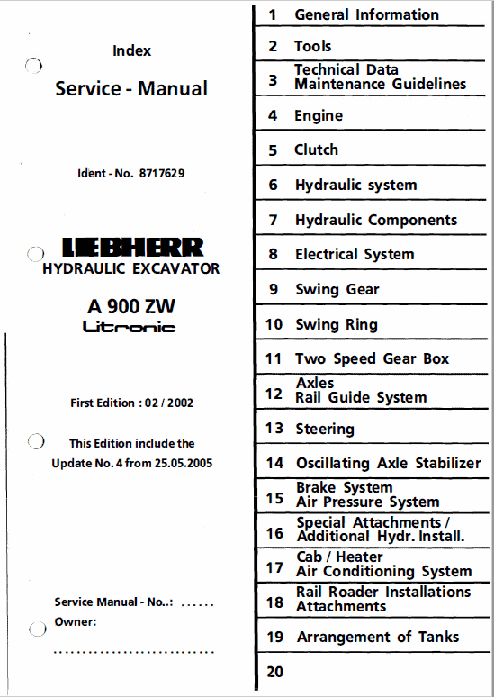 Liebherr A900 ZW and A900 Litronic Excavator Service Manual