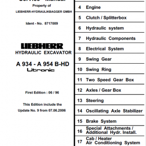 Liebherr A934, A934B, A944HD, A944B-HD, A954HD, A954B-HD Litronic Excavator Manual
