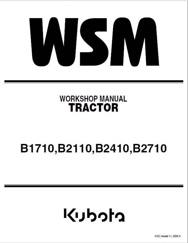 Kubota B1710, B1710D, B2110, B2110D, B2110DB, B2110HDB Tractor Manual