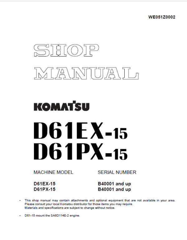 Komatsu D61EX-15, D61PX-15 Dozer Service Manual