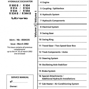 Liebherr R900B, R904, R914, R924, R934, R944, R944B Litronic Excavator Service Manual