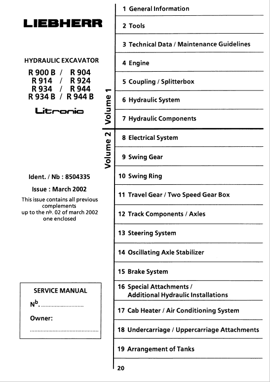 Liebherr R900B, R904, R914, R924, R934, R944, R944B Litronic Excavator Service Manual