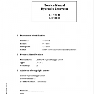 Liebherr LH120M, LH120C Hydraulic Excavator Service Manual