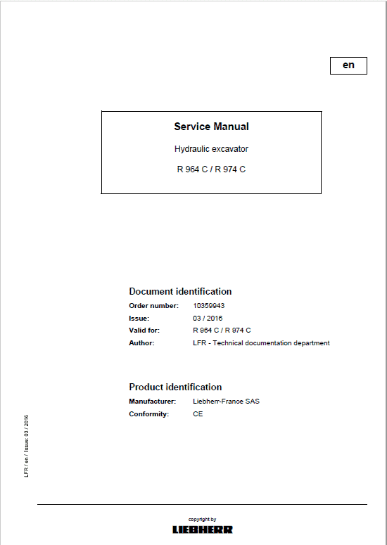 Liebherr R964C, R974C Litronic Hydraulic Excavator Service Manual