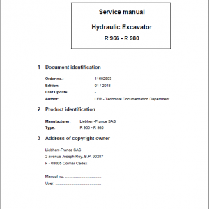 Liebherr R966, R970, R976, R980 Excavator Service Manual