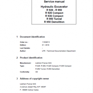 Liebherr R926, R936, R946, R950 Tier 4F Hydraulic Excavator Service Manual