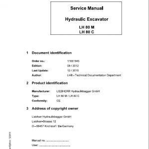 Liebherr LH80M, LH80C Tier 4i Hydraulic Excavator Service Manual