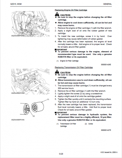 Kubota GZD15 Zero Turn Mowers Service Manual