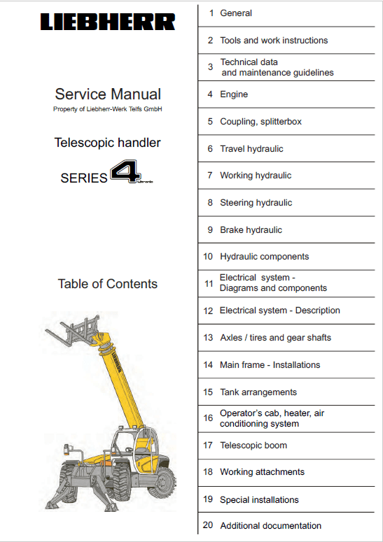 Liebherr TL441-10, TL451-10, TL441-13, TL451-13 Telescopic Handler Service Manual