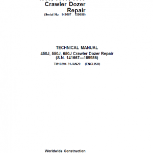 John Deere 450J, 550J, 650J Crawler Dozer Service Manual (SN. from 141667-159986)