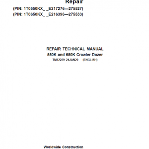 John Deere 550K, 650K Crawler Dozer Service Manual (SN. from E216396-E275533)