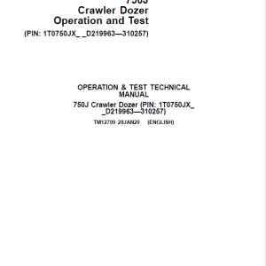John Deere 750J Crawler Dozer Service Manual (SN. from D219963-D310257)