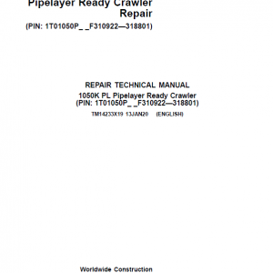 John Deere 1050K PL Pipelayer Crawler Dozer Service Manual (SN. F310922 - F318801)