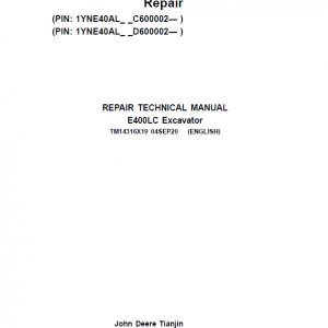 John Deere E400LC Excavator Repair Service Manual (SN. C600002 & D600002 -)
