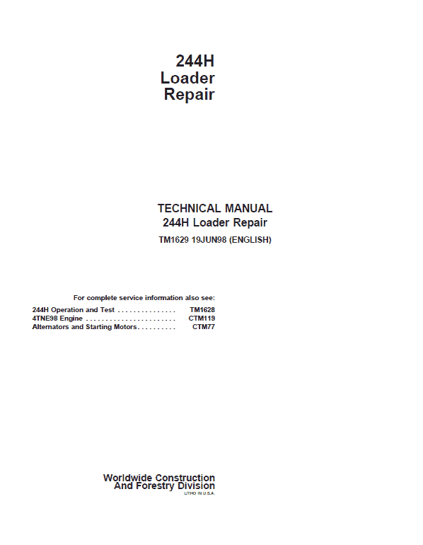 John Deere 244H Loader Repair Service Manual