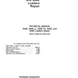 John Deere 544E, 544E LL, 544E TC, 624E, 644E Loader Service Manual