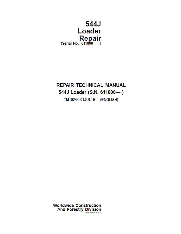 John Deere 544J Loader Service Manual (SN. after 611800)