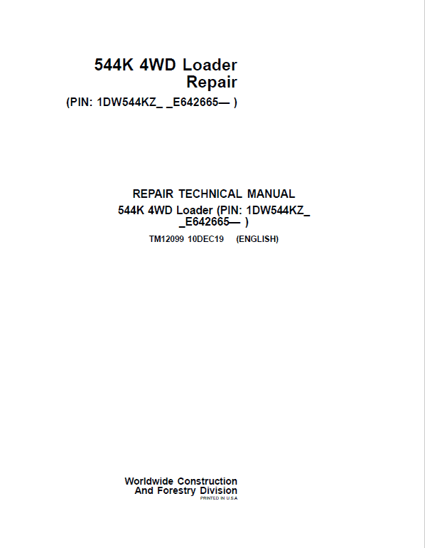 John Deere 544K 4WD Loader Service Manual (SN. after E642665)