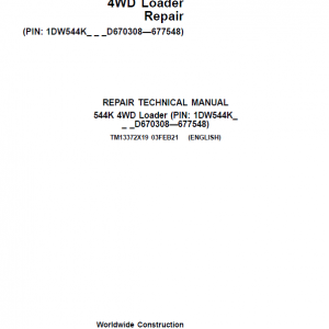 John Deere 544K 4WD Loader Service Manual (SN. D670308 - D677548)