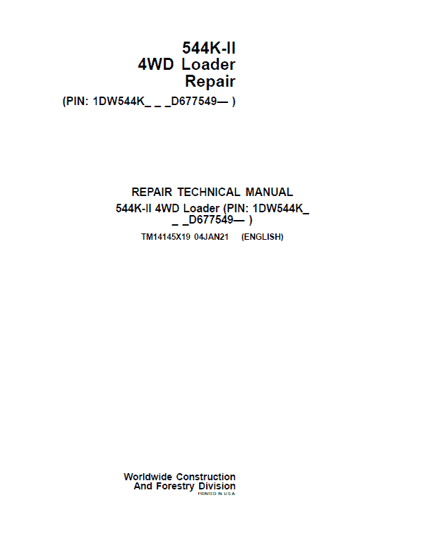 John Deere 544K-II 4WD Loader Service Manual (SN. from D677549)