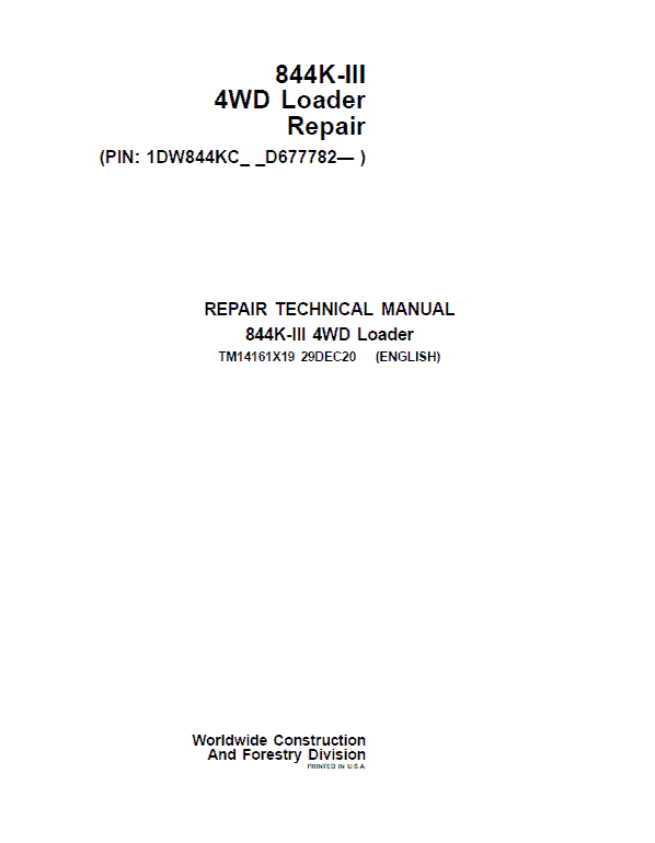John Deere 844K-II 4WD Loader Service Manual (SN. from D677782)