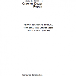John Deere 450J, 550J, 650J Crawler Dozer Service Manual (SN. from 159987 -216242)