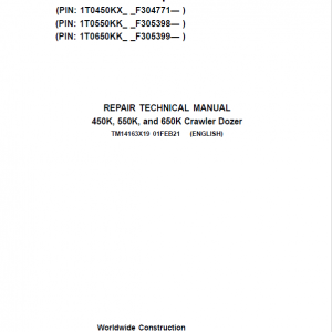 John Deere 450K, 550K, 650K Crawler Dozer Service Manual (SN. from F304771)
