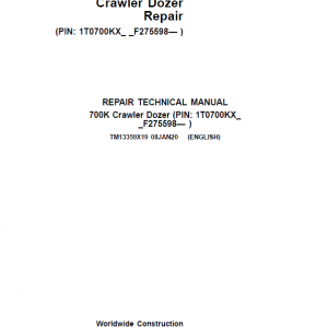 John Deere 700K Crawler Dozer Service Manual (SN. from F275598)