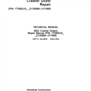 John Deere 850J Crawler Dozer Service Manual (SN. from D130886 - D311988)